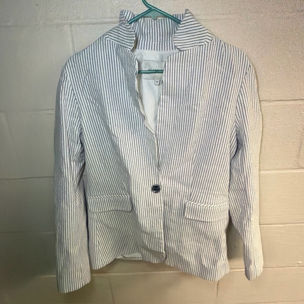 Alice Hope Womens Blue White Striped Single Button Blazer Size M office siren